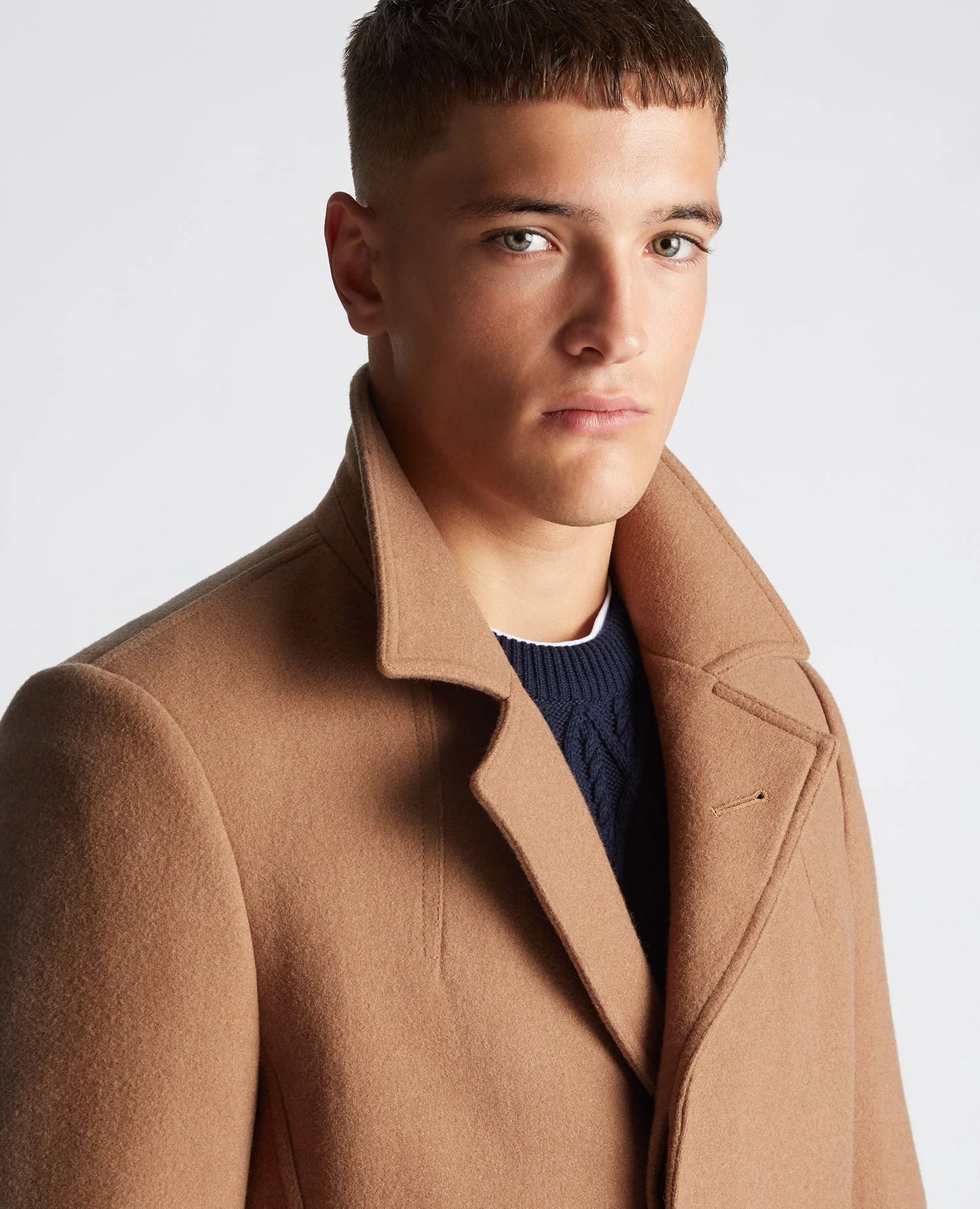 Remus Uomo Tapered Fit Wool-Rich Overcoat (Tan/Camel)