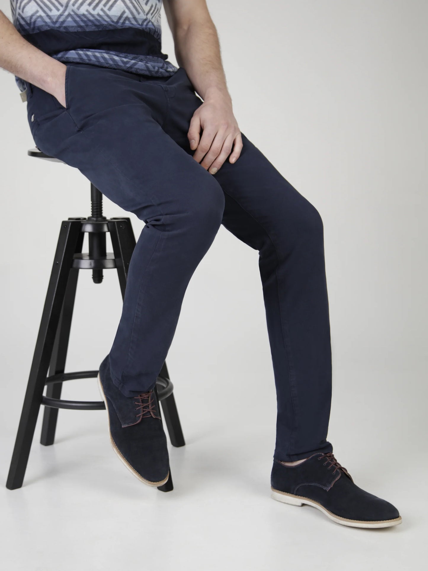 MISHMASH Slim Fit Mid Stretch Casual Cotton Bromley Navy Chino Trouser