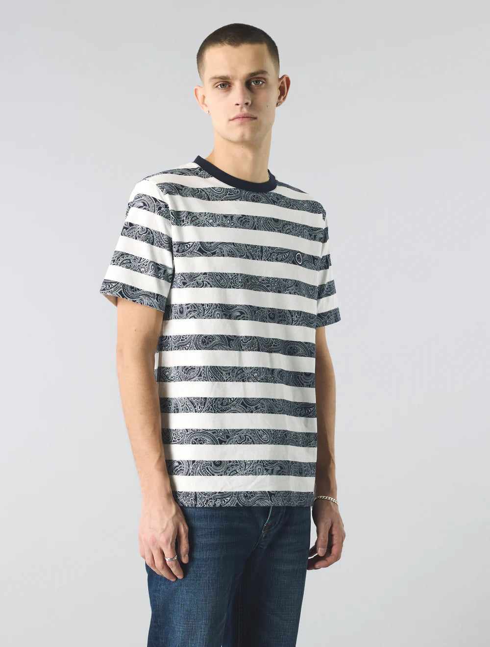 Mens Pretty Green Eclipse Paisley Stripe T-shirt (Navy)