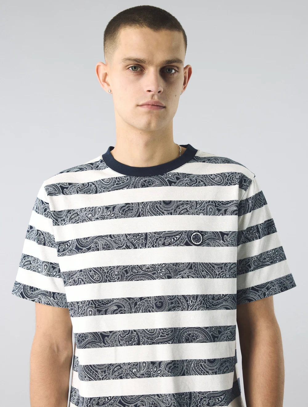 Mens Pretty Green Eclipse Paisley Stripe T-shirt (Navy)