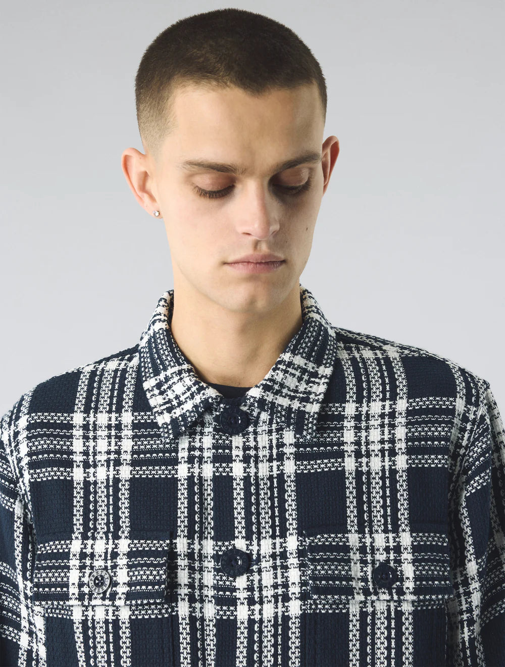Mens Pretty Green Islington Textured Overshirt (Navy)