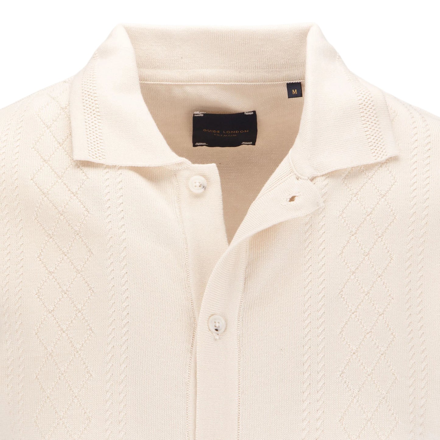 Guide London Pure Cotton Pointelle Patterned Knitted Button Through Short Sleeve Shirt