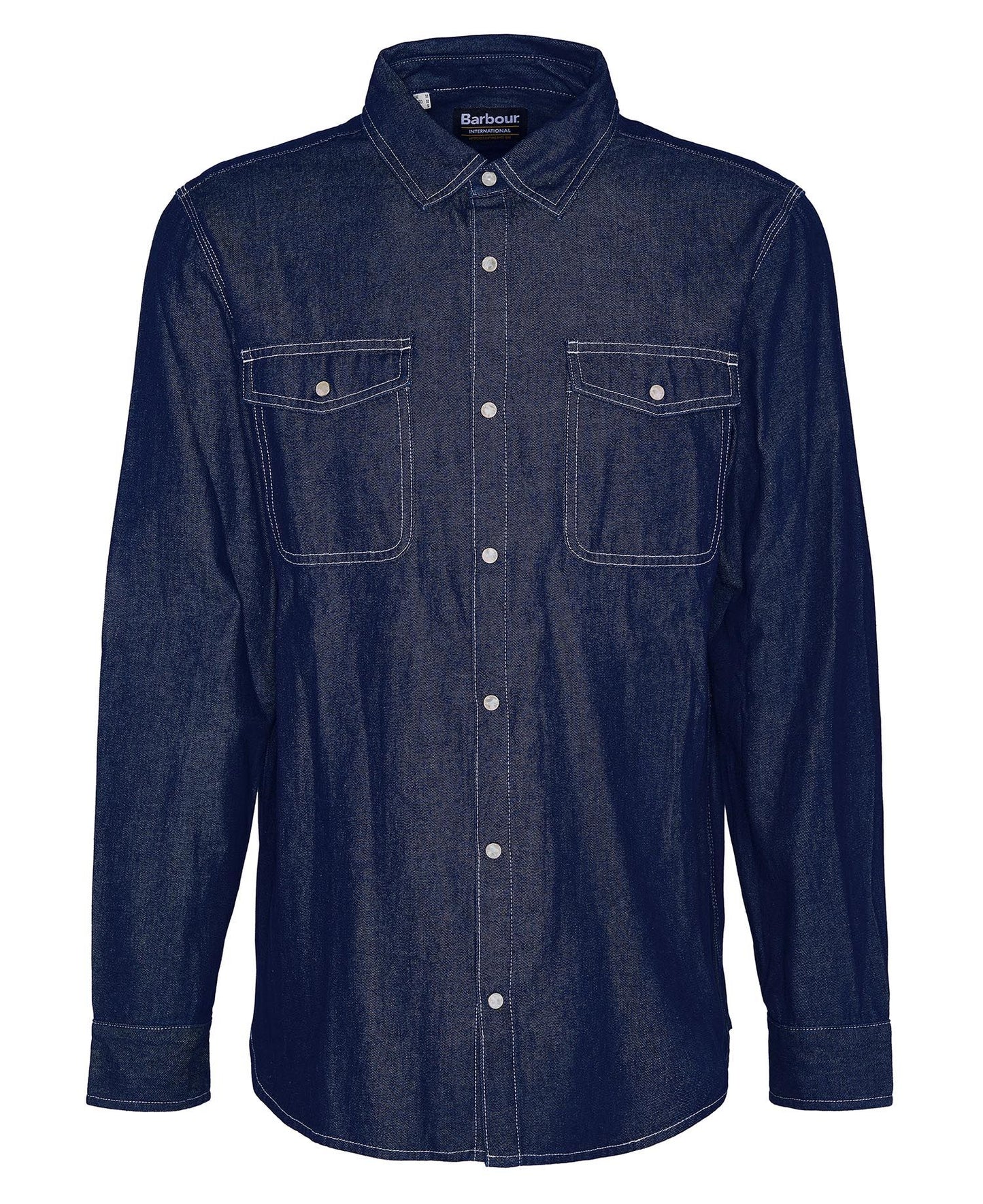 Mens Barbour Terence Denim Long-Sleeved Shirt (Dark Blue)
