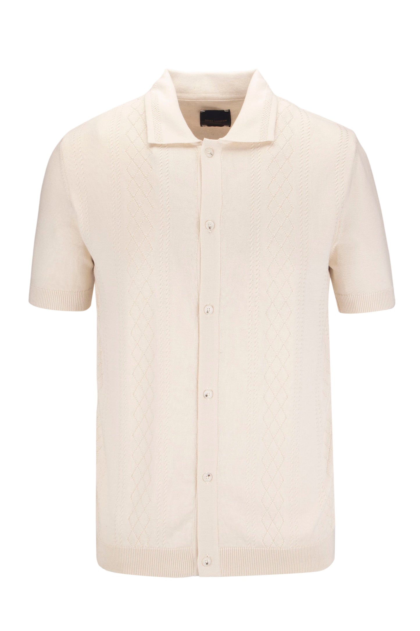 Guide London Pure Cotton Pointelle Patterned Knitted Button Through Short Sleeve Shirt