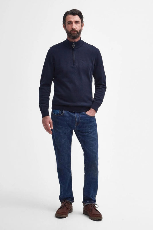 Mens Barbour Cotton Half Zip Sweater (Navy)
