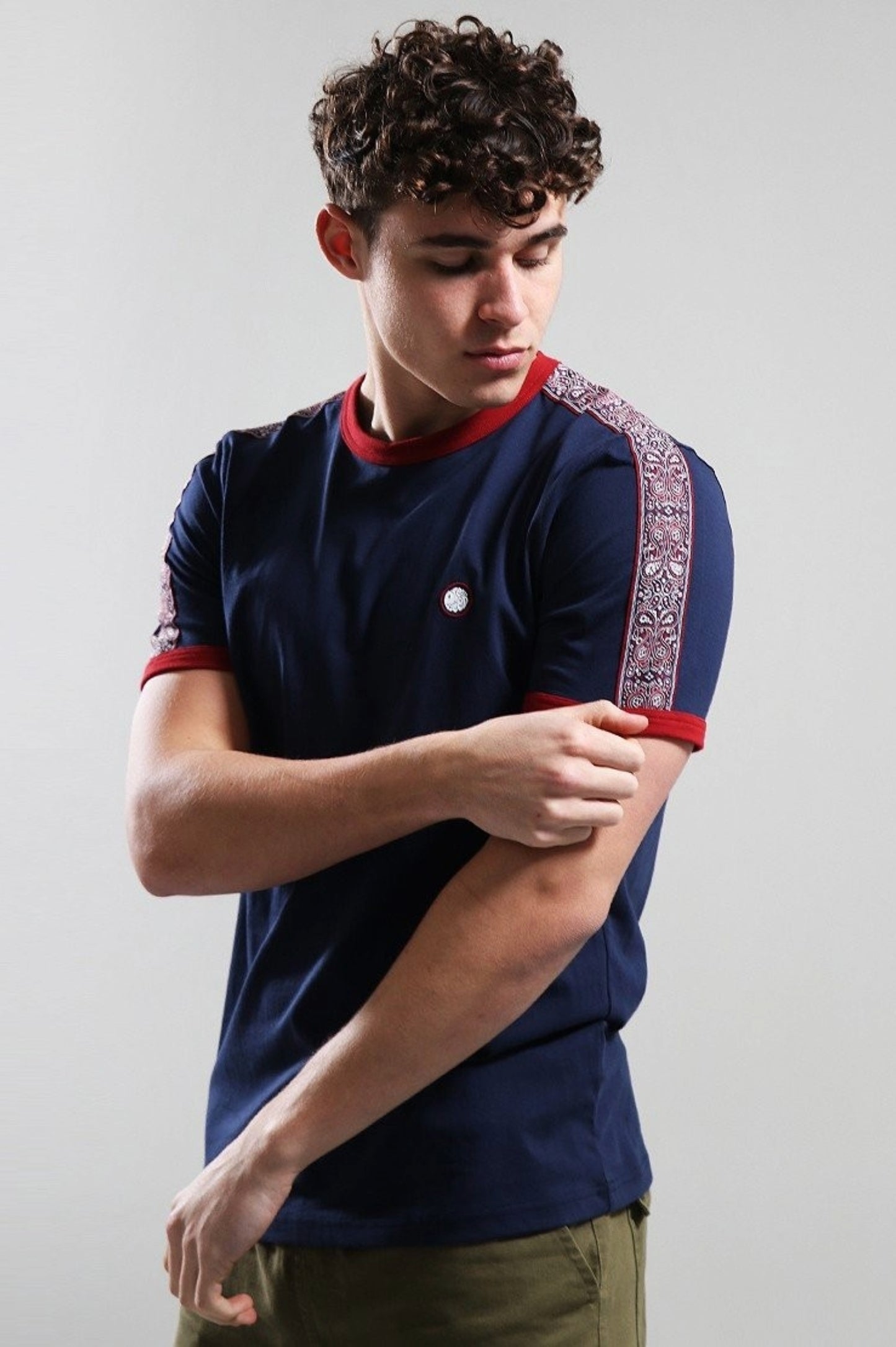 Mens Pretty Green Eclipse Tape T-Shirt (Navy)