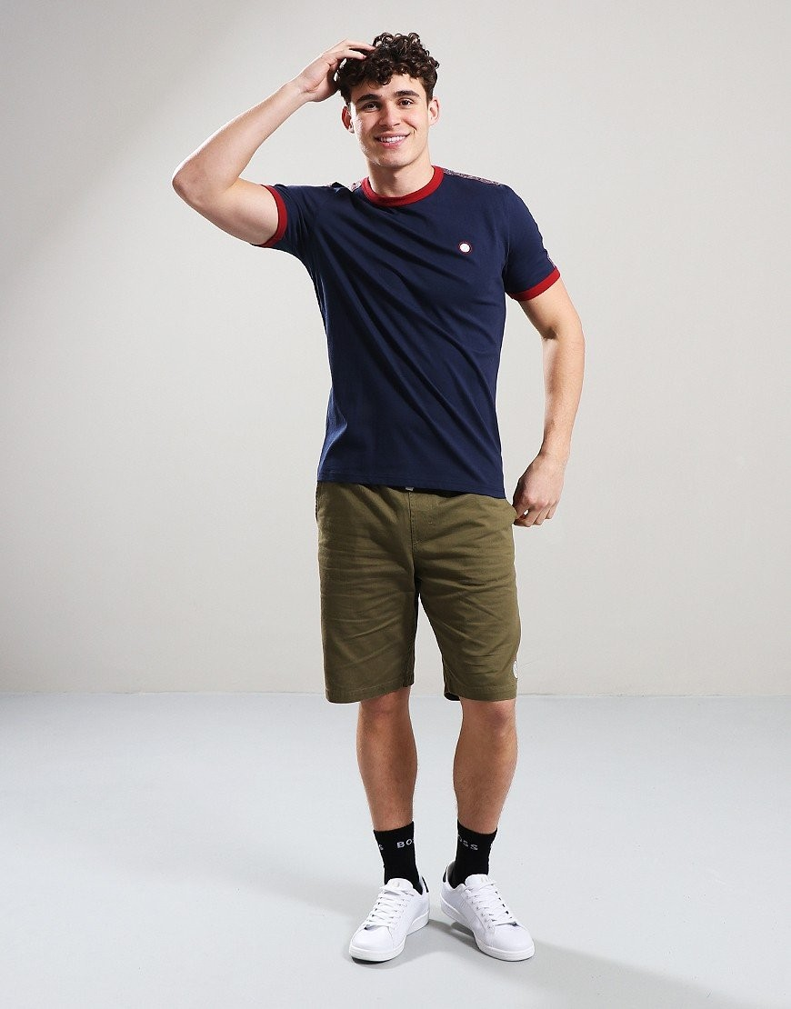 Mens Pretty Green Eclipse Tape T-Shirt (Navy)