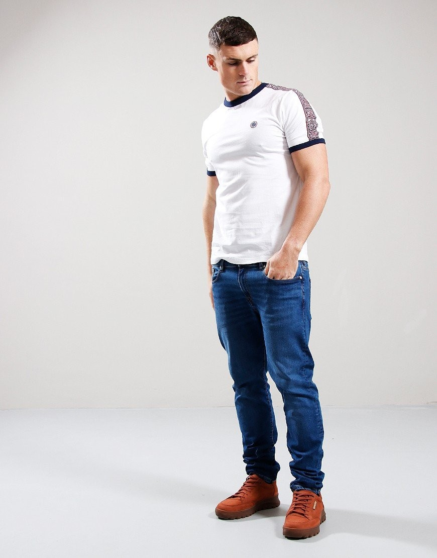 Mens Pretty Green Eclipse Tape T-Shirt (White)