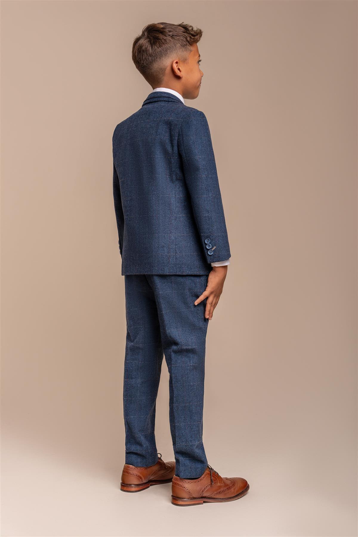 Boys Carnegi Navy Tweed Three Piece Suit...