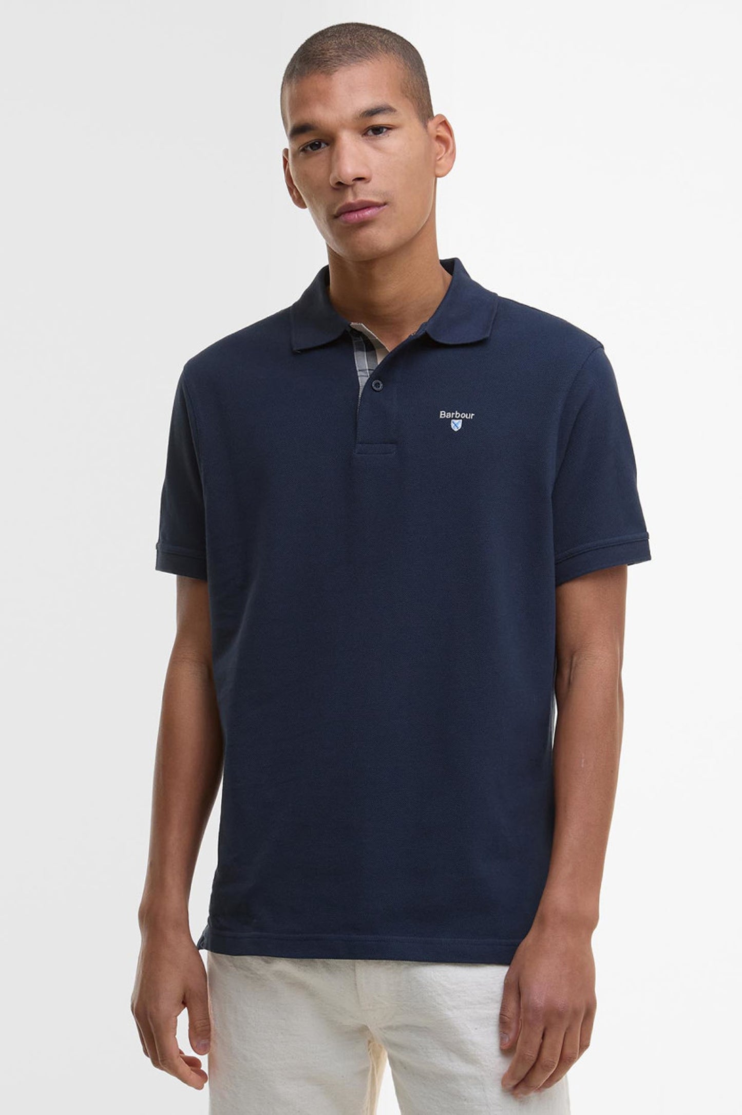 Barbour international Tartan Pique Polo Shirt (Navy)