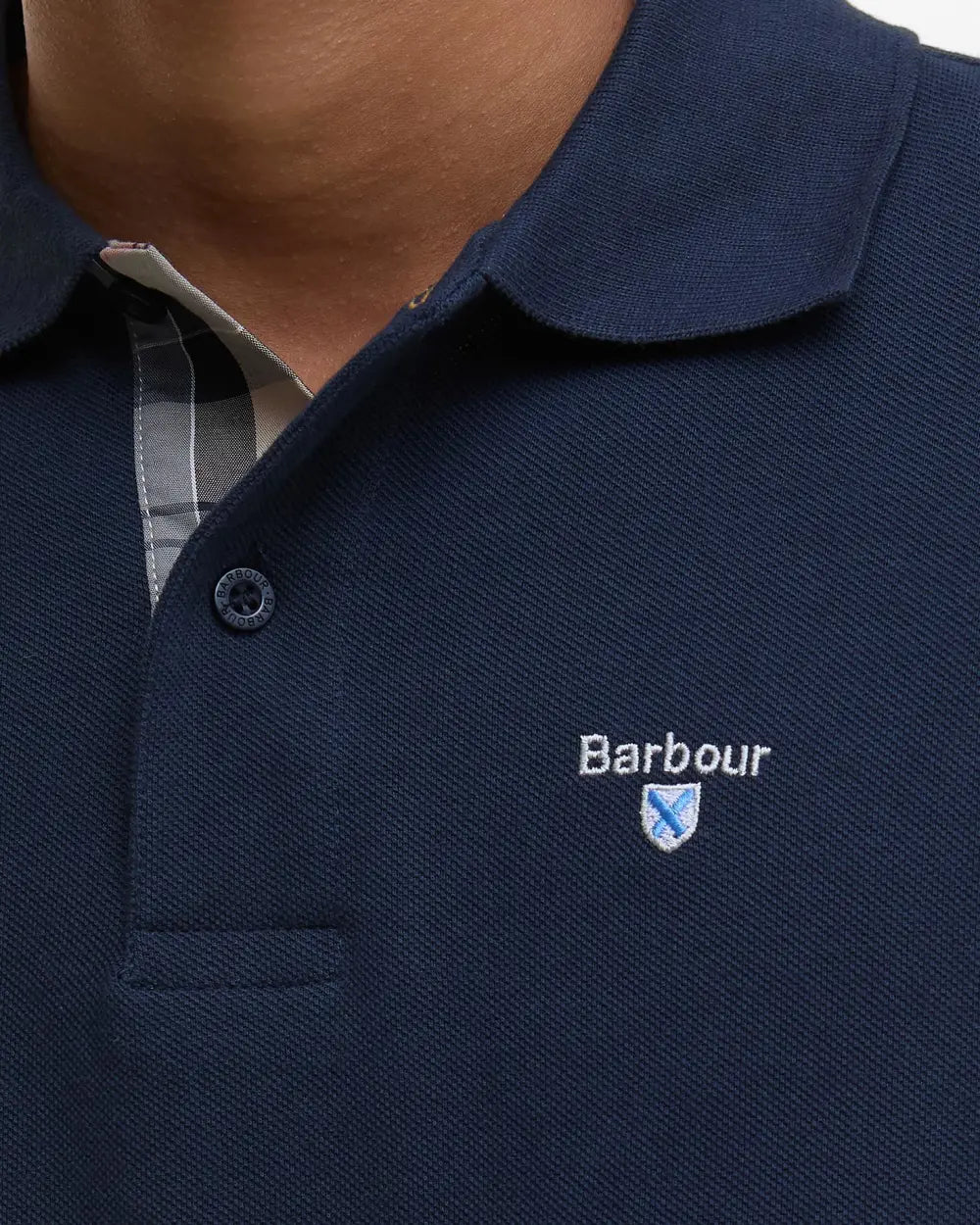 Barbour international Tartan Pique Polo Shirt (Navy)