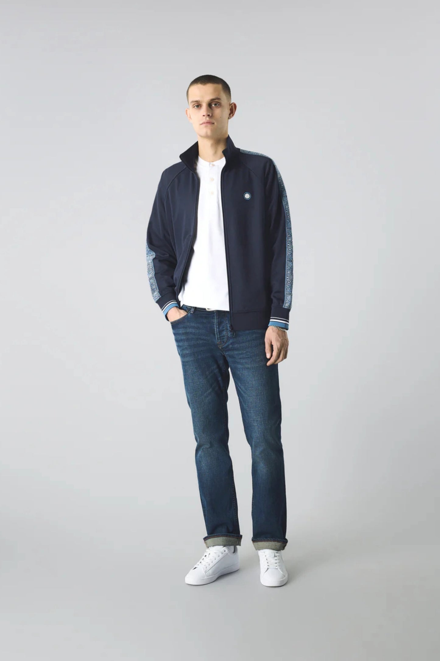 Mens Pretty Green Tape Track Top (Navy)