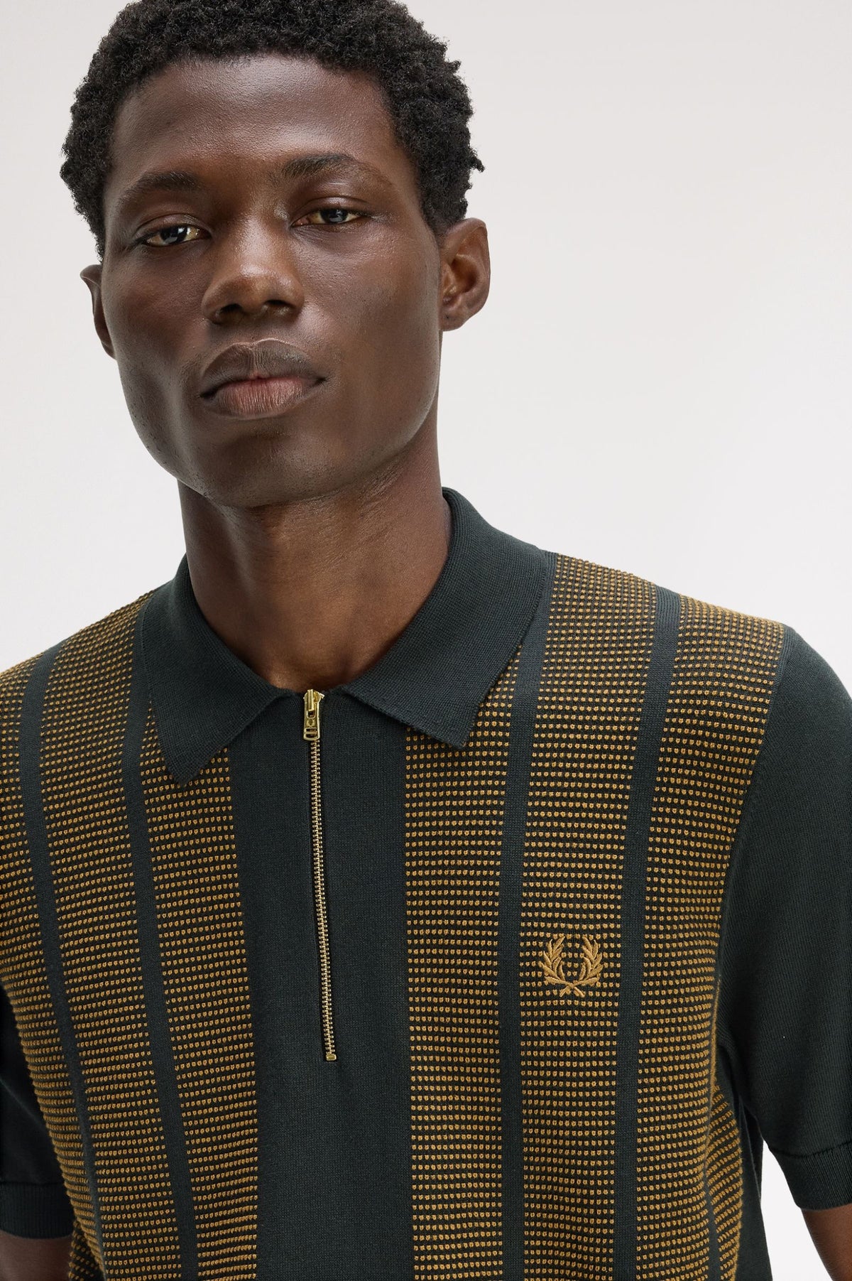 Fred Perry Textured Panel Knitted Polo Shirt Night Green