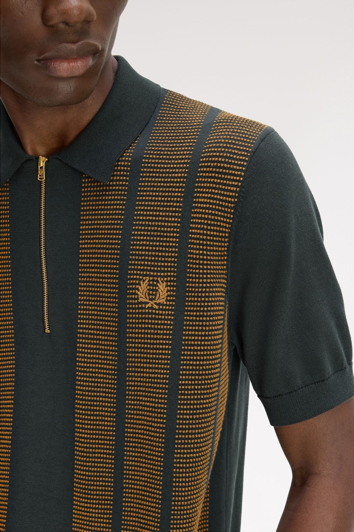 Fred Perry Textured Panel Knitted Polo Shirt Night Green