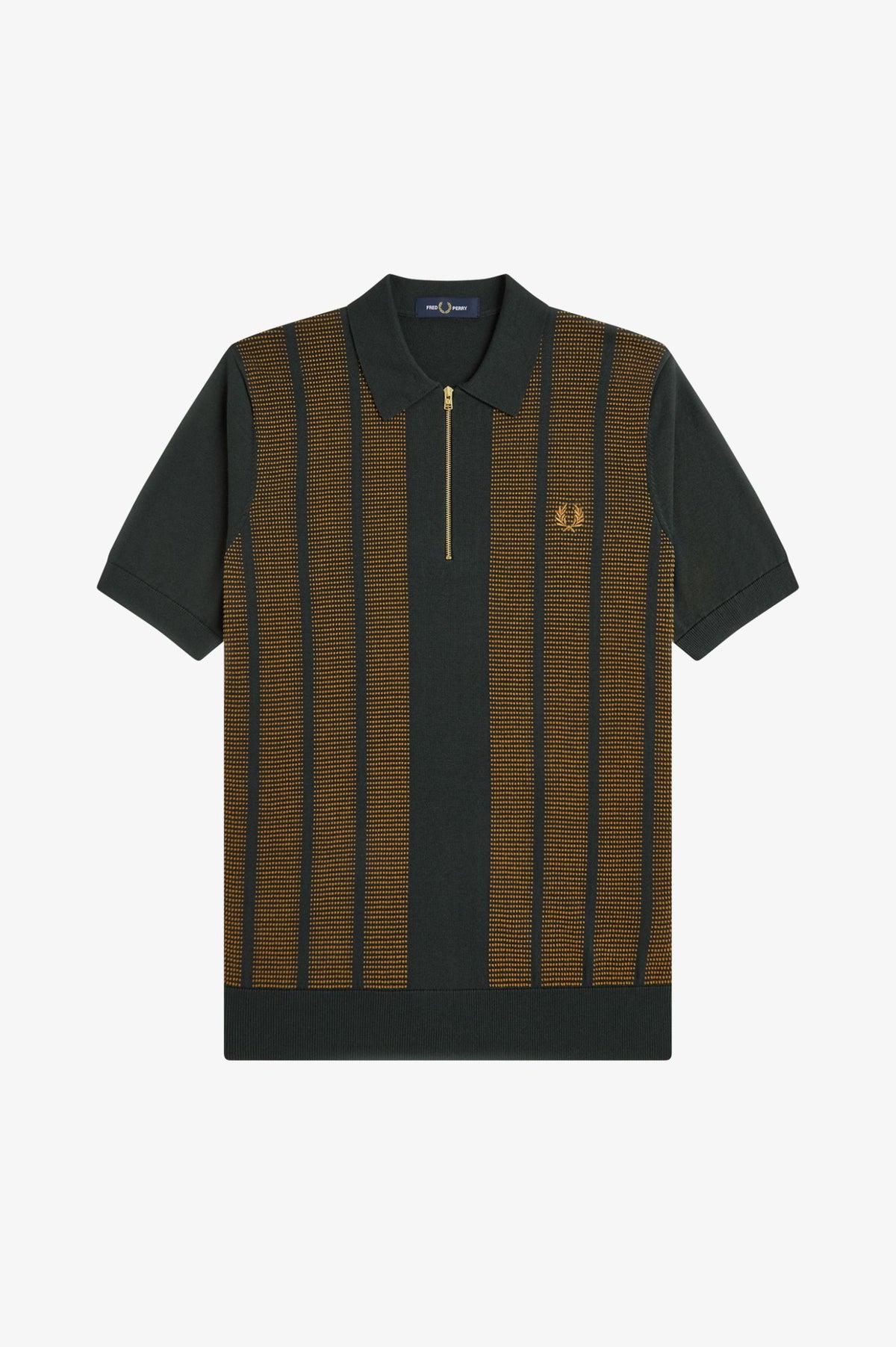 Fred Perry Textured Panel Knitted Polo Shirt Night Green