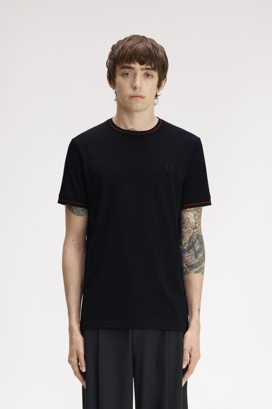 Fred Perry Twin tipped t shirt Navy/brndy/rchbrn
