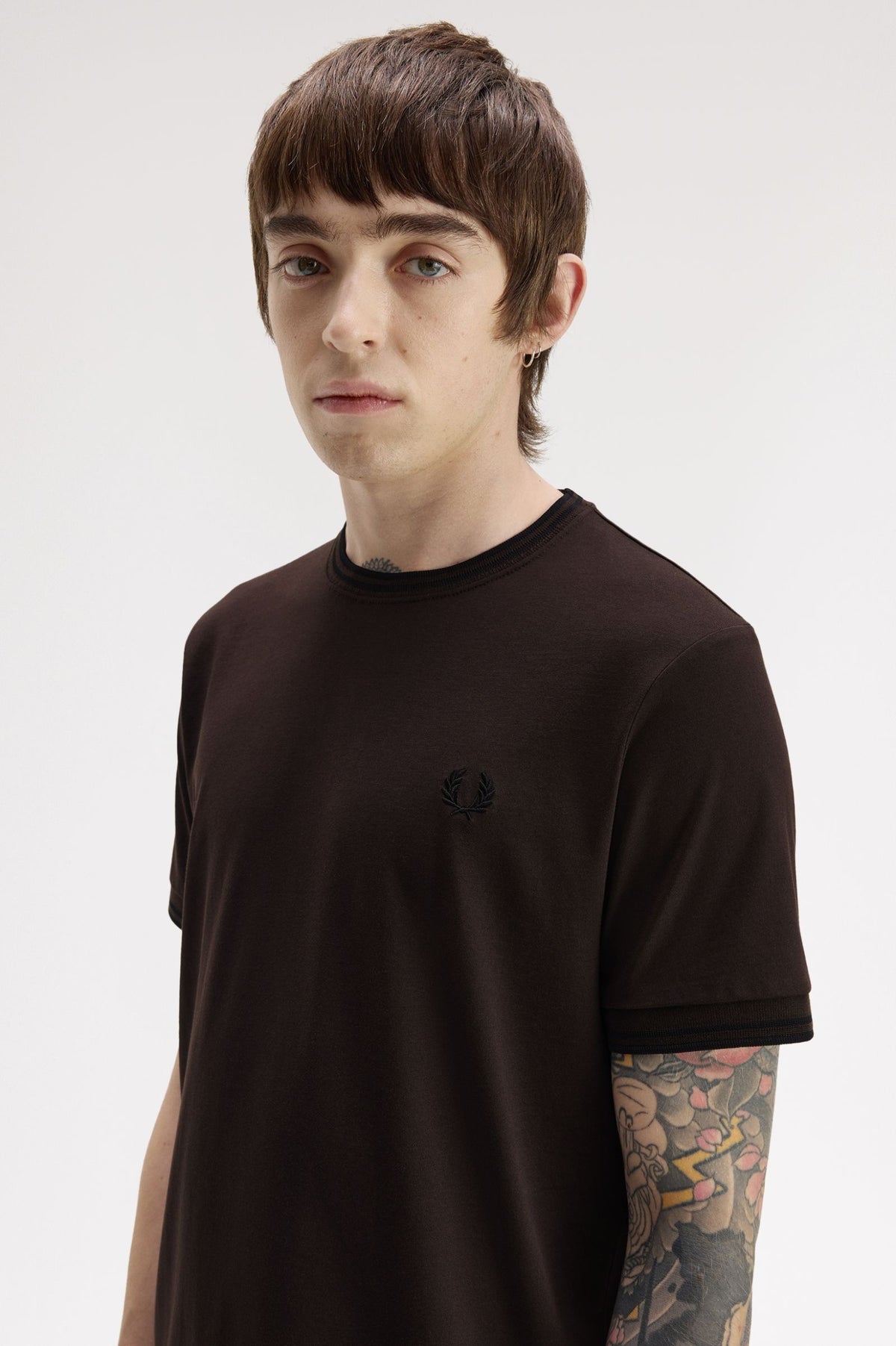 Fred Perry Twin Tipped T Shirt Rich Brown