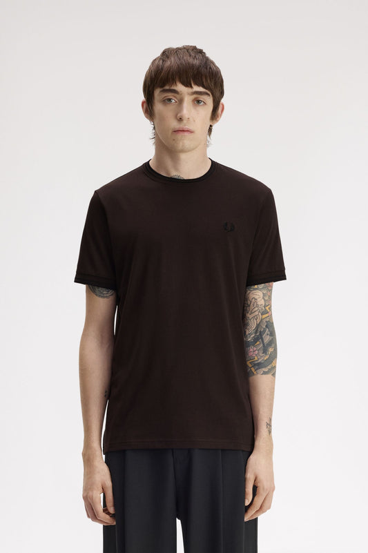 Fred Perry Twin Tipped T Shirt Rich Brown