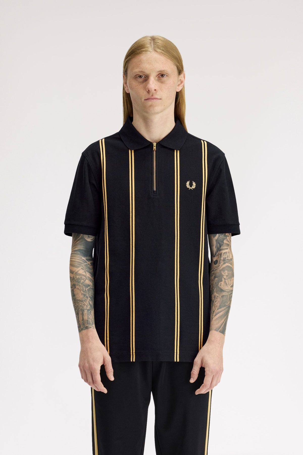 Fred Perry vertical stripe polo shirt Black/champange