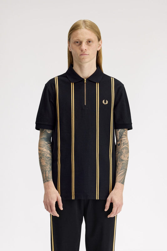 Fred Perry vertical stripe polo shirt Black/champange