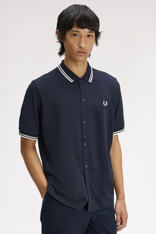 Fred Perry button through polo shirt navy