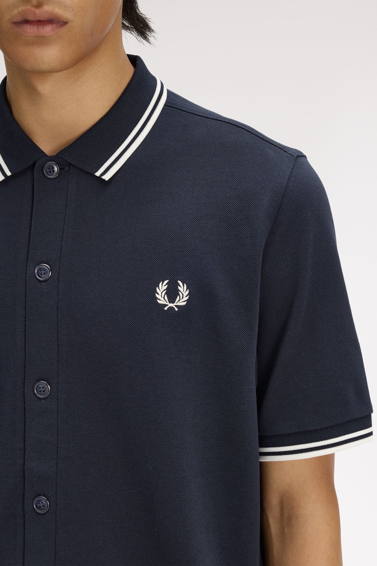 Fred Perry button through polo shirt navy