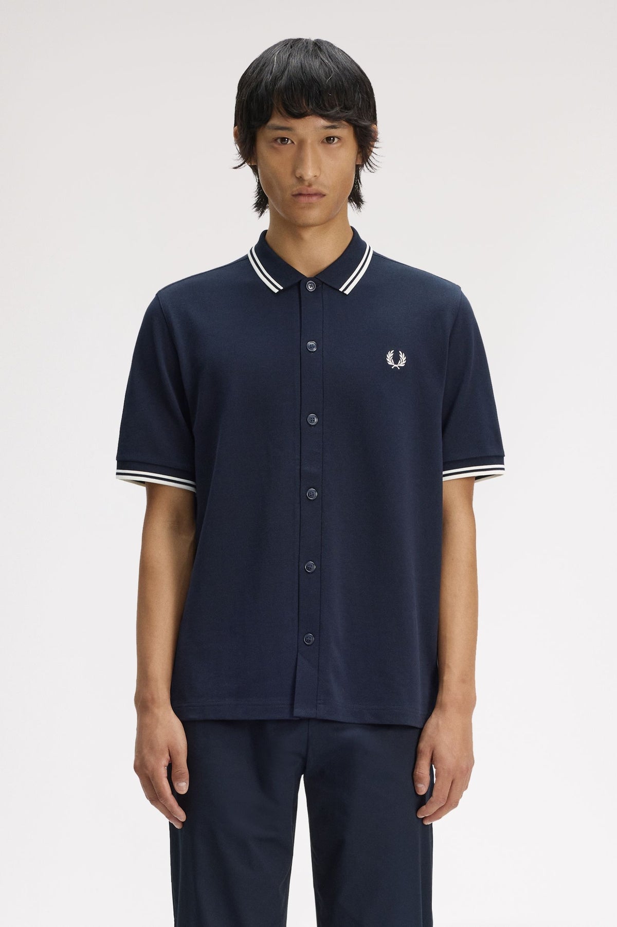 Fred Perry button through polo shirt navy