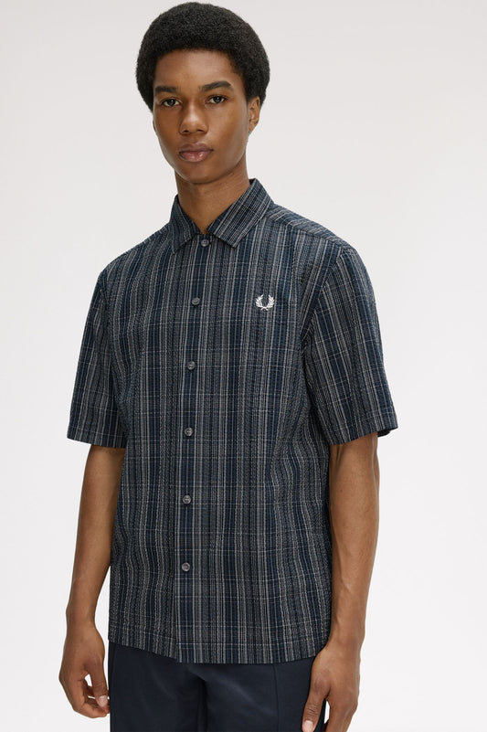Fred Perry seersucker check shirt navy