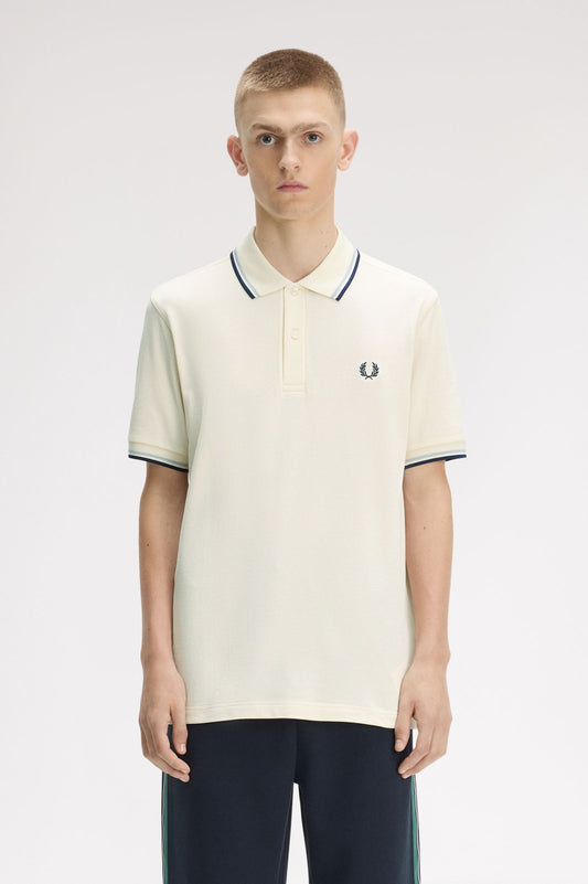 Fred Perry twin tipped polo ecru/dskbl/frnvy