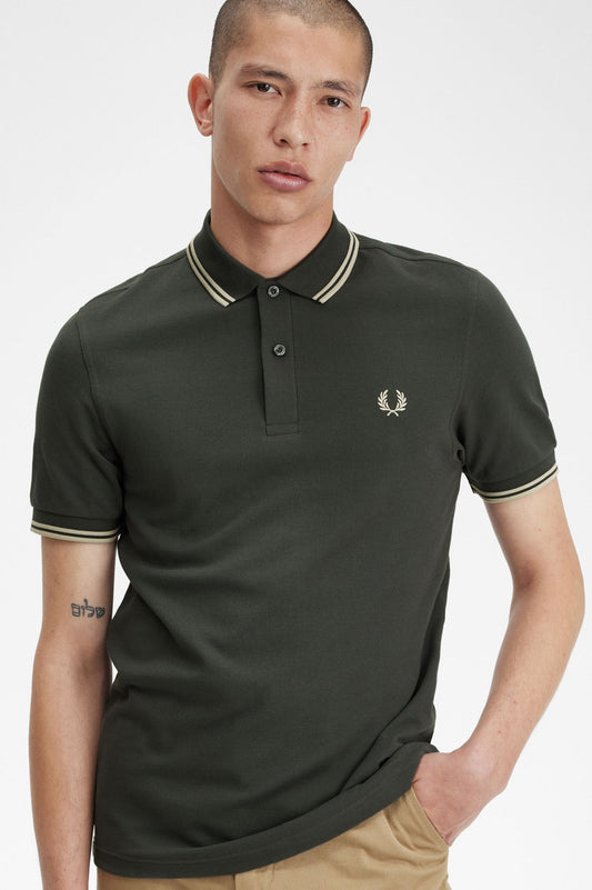 Fred Perry twin tipped polo fieldgreen/oatme