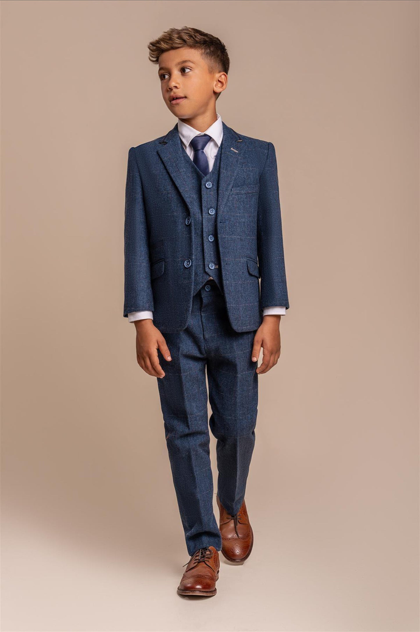 Boys Carnegi Navy Tweed Three Piece Suit...