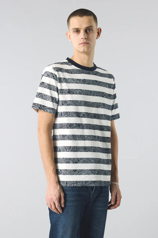 Mens Pretty Green Eclipse Paisley Stripe T-shirt (Navy)