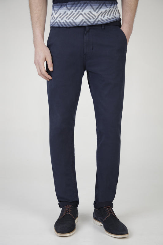 MISHMASH Slim Fit Mid Stretch Casual Cotton Bromley Navy Chino Trouser